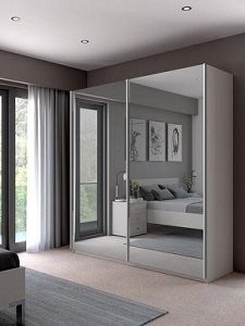 lemari pakaian sliding aluminium 2 pintu kaca