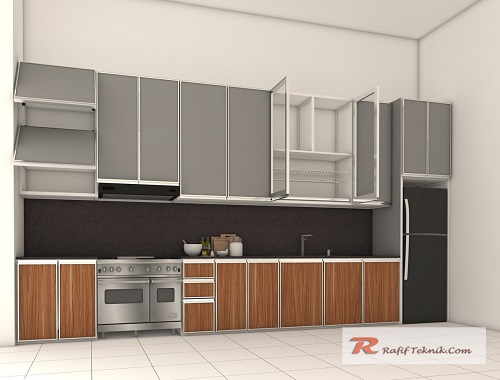 kitchen set aluminium motif kayu