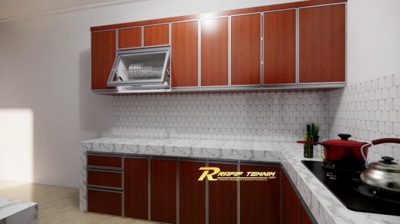 Harga Kitchen Set Aluminium Motif kayu Single Layer